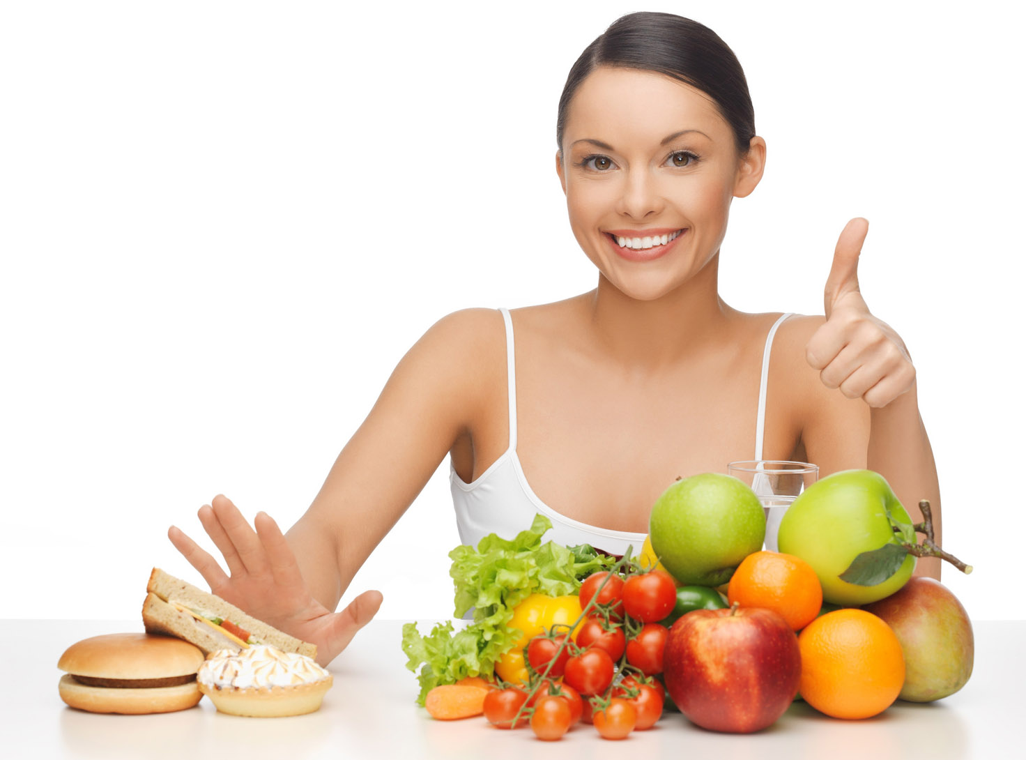 woman with fruits showing thumbs up