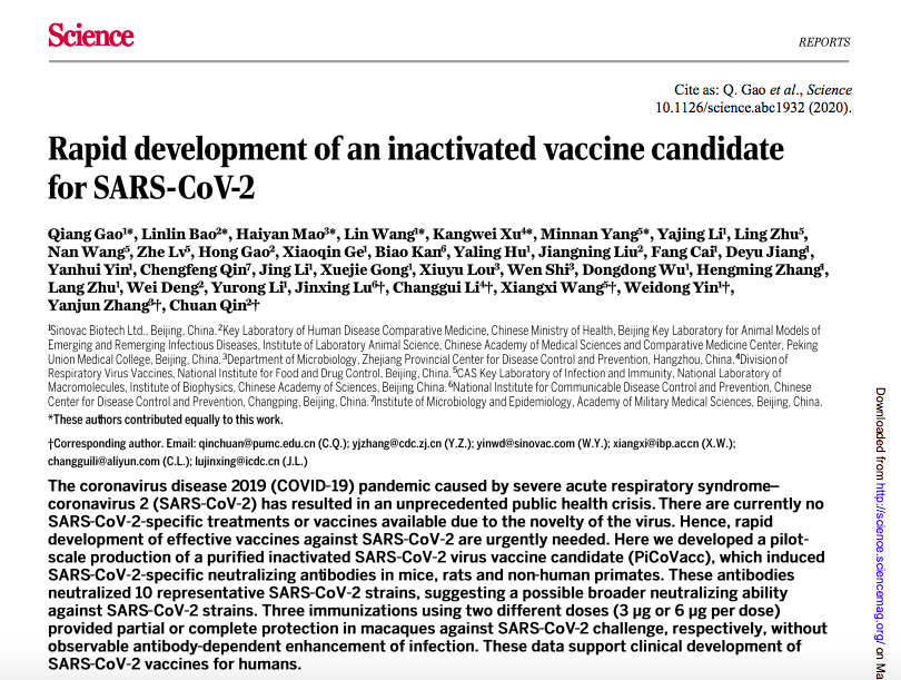 Rapid development of an inactivated vaccine candidate for SARS-CoV-2